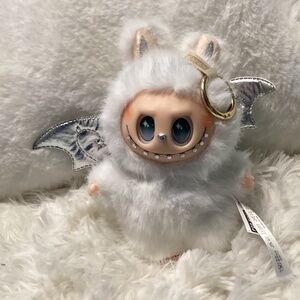 Labubu Look Alike Doll With Sequined Teeth, Wing , Tail, Color White, Silver